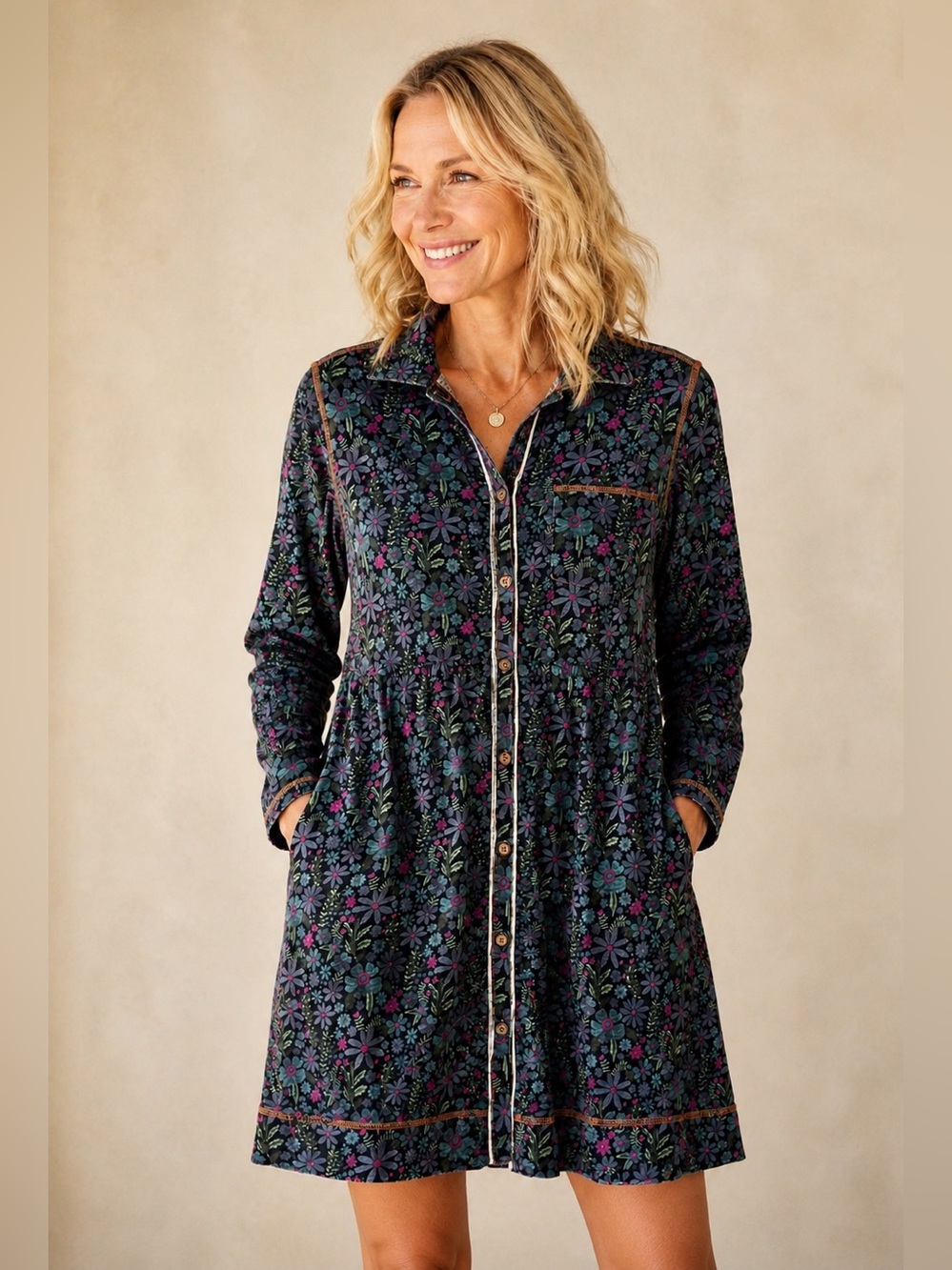 Natural Life Christa Mini Dress Floral Button Front Boho NWT XS
